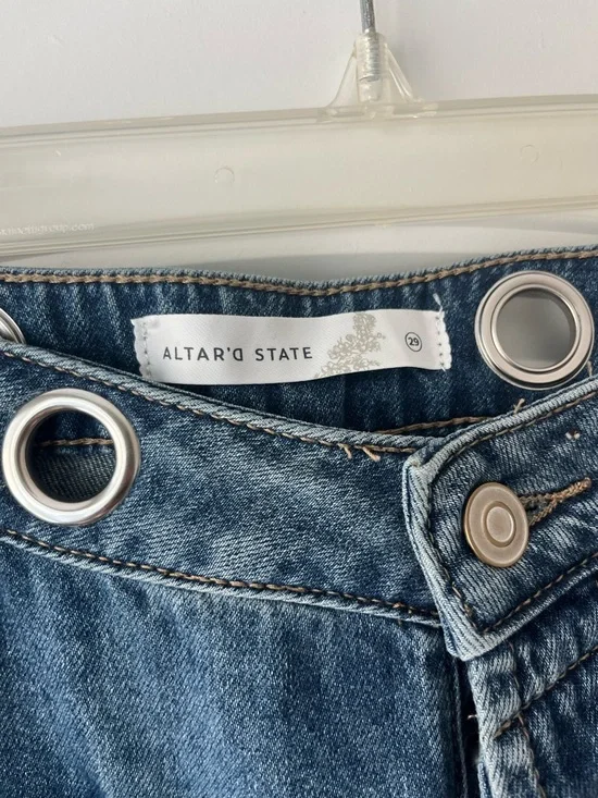 Altar'd State Womens Medium Blue Relaxed Barrel Denim Jeans - Picture 6 of 7